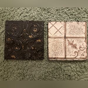 Real antique tin ceiling tiles on wood frames